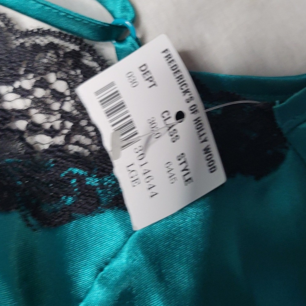 Fredericks of Hollywood Teal Satin Lace Trim Chemise Nightgown 6445 NEW Large - Picture 5 of 12